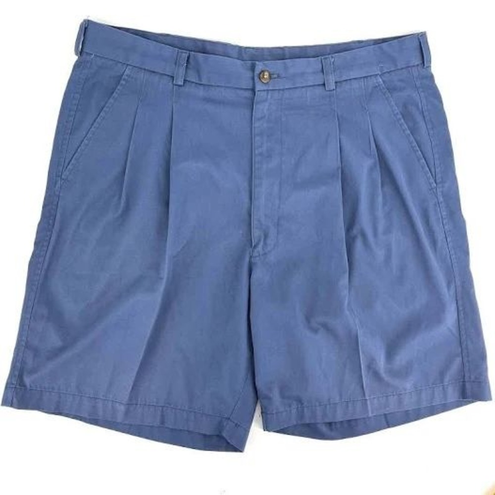 Haggar Men's 44 Blue Shorts High Rise Pleated‎ Classic Casual Dress Summer